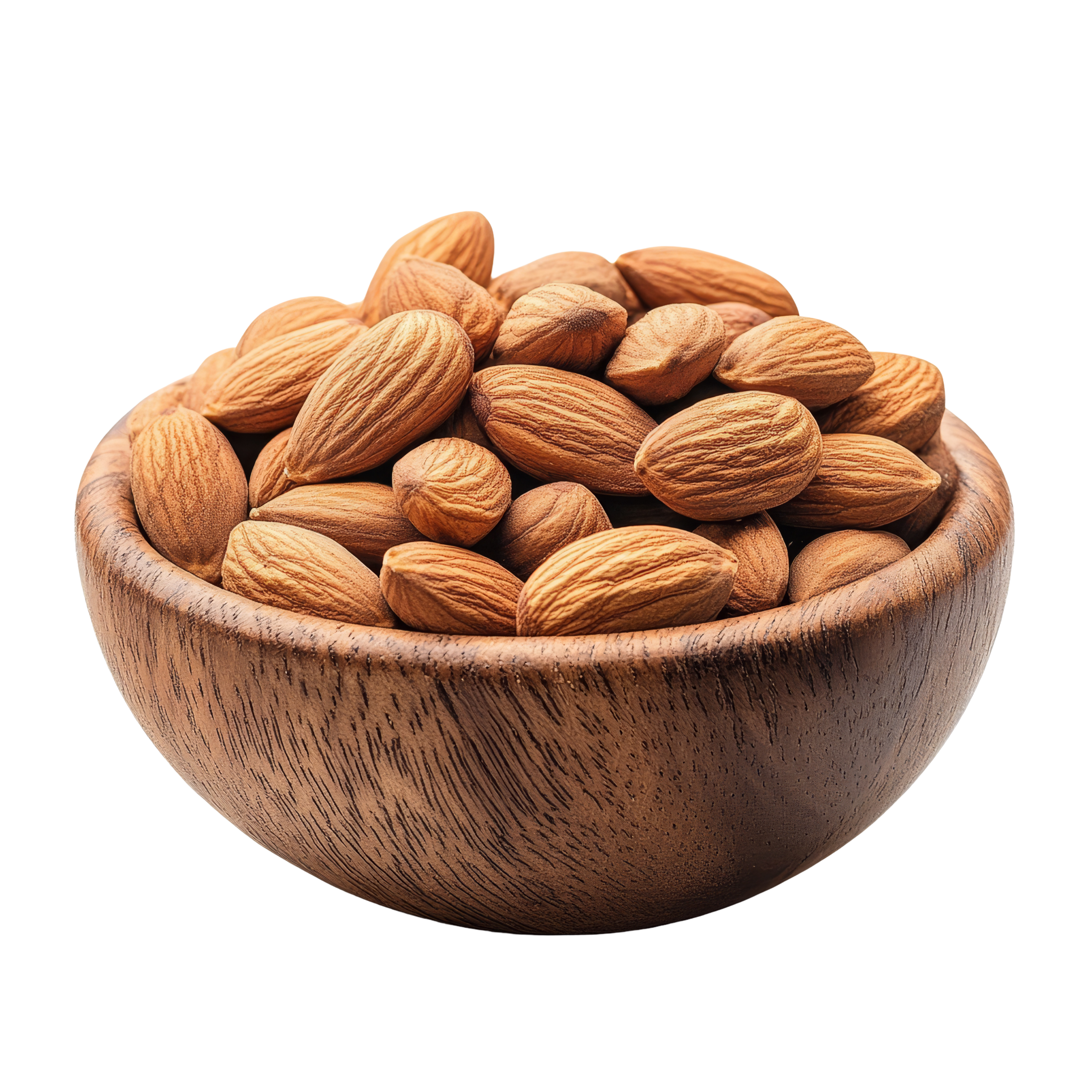 vecteezy healthy almonds in a wooden bowl on a transparent background 52388075